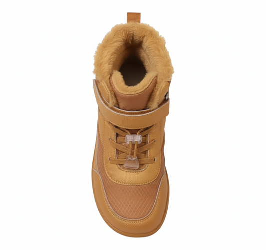 Senda CozyKids: botines barefoot infantiles de microfibra y felpa. Cálidos, ligeros y flexibles. Puntera ancha y suela antideslizante para invierno.