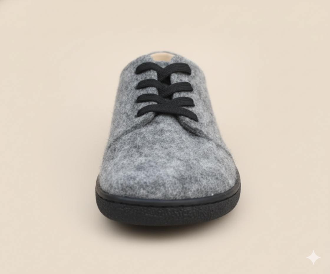 Senda FeltStep: zapatillas barefoot de fieltro gris unisex. Suaves, ligeras y flexibles. Comodidad natural para casa, oficina o ciudad.
