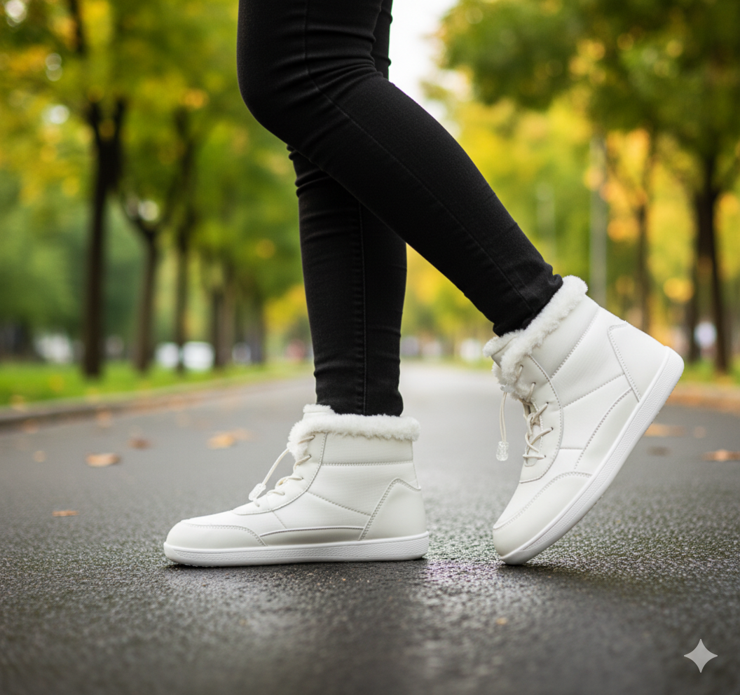 Senda NorthStep: botas barefoot de invierno para mujer. Calidez, puntera ancha y suela flexible. Camina libre y cómoda en los días fríos.