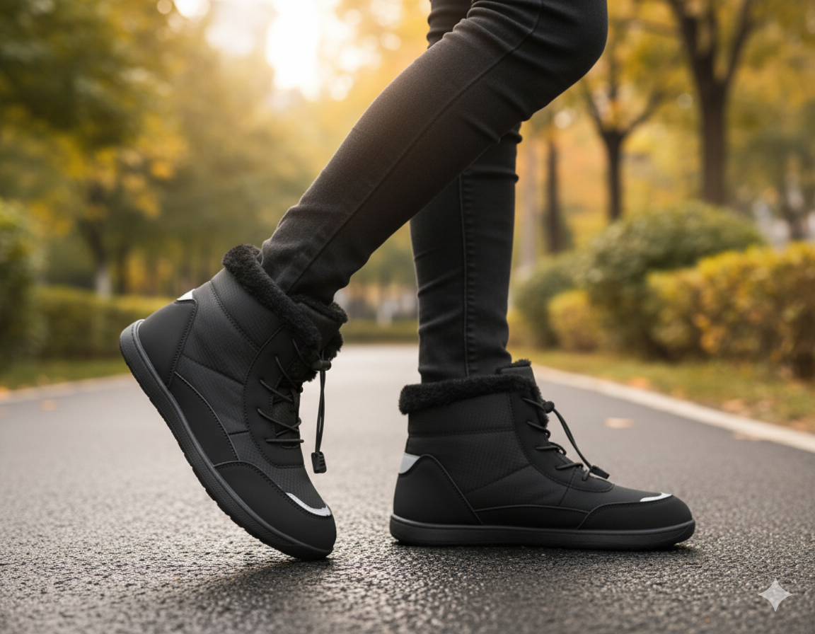 Senda NorthStep: botas barefoot de invierno para mujer. Calidez, puntera ancha y suela flexible. Camina libre y cómoda en los días fríos.