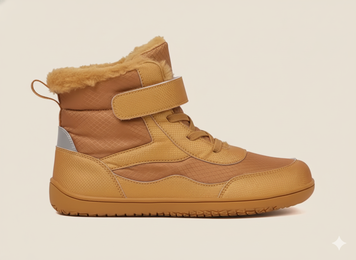 Senda CozyKids: botines barefoot infantiles de microfibra y felpa. Cálidos, ligeros y flexibles. Puntera ancha y suela antideslizante para invierno.