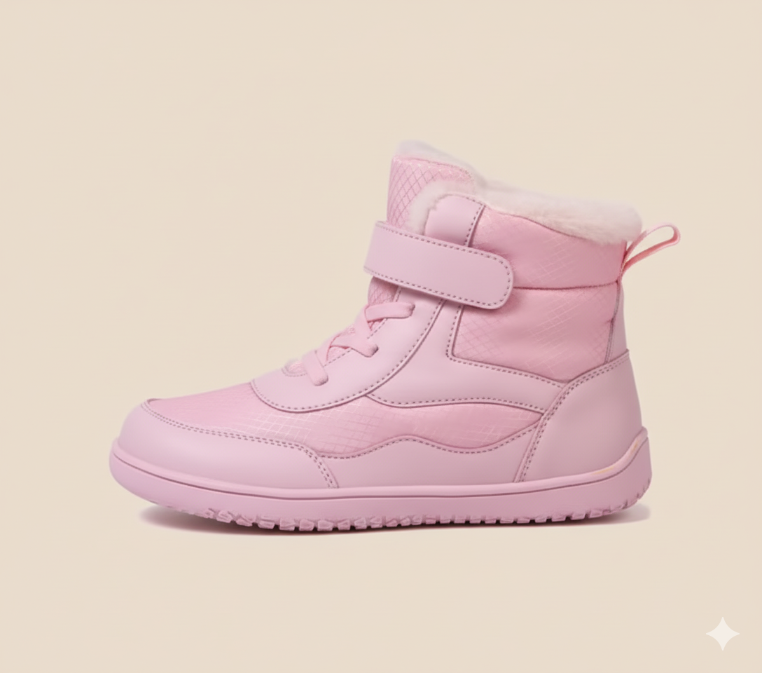 Senda CozyKids: botines barefoot infantiles de microfibra y felpa. Cálidos, ligeros y flexibles. Puntera ancha y suela antideslizante para invierno.