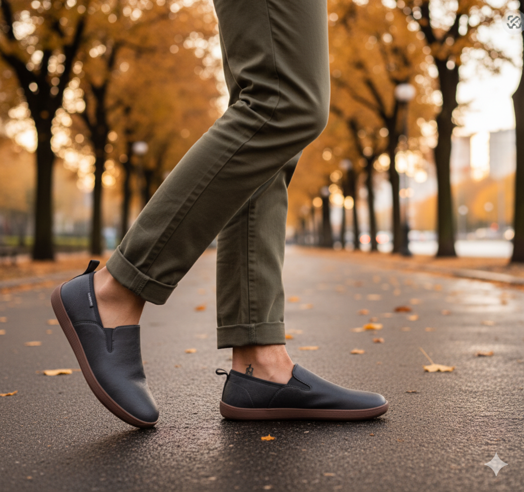 Senda UrbanLoafer: mocasines barefoot de cuero para hombre. Ligeros, flexibles y sin cordones. Estilo casual con libertad y comodidad natural.