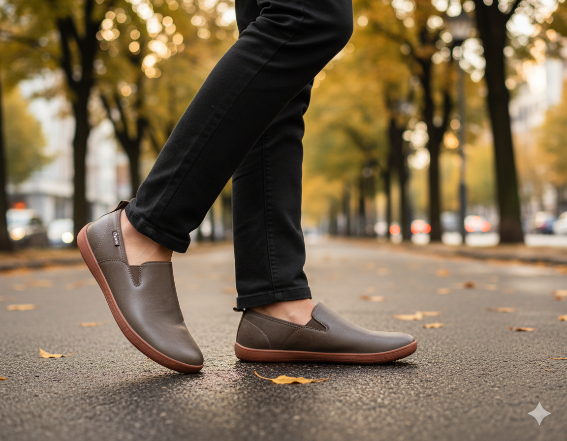 Senda UrbanLoafer: mocasines barefoot de cuero para hombre. Ligeros, flexibles y sin cordones. Estilo casual con libertad y comodidad natural.