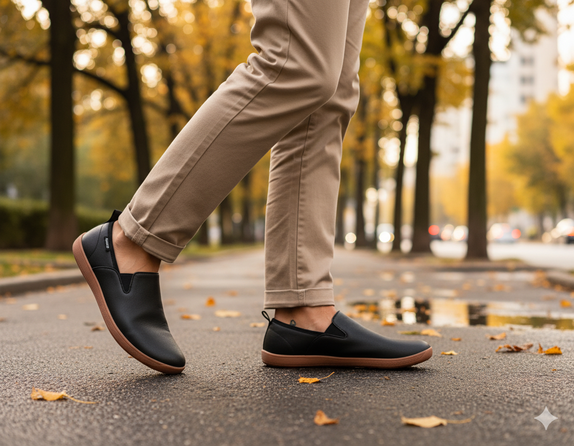 Senda UrbanLoafer: mocasines barefoot de cuero para hombre. Ligeros, flexibles y sin cordones. Estilo casual con libertad y comodidad natural.