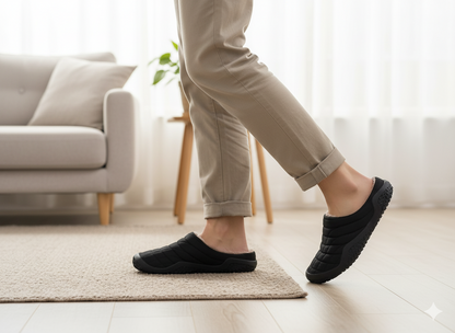 Senda WarmStep: zapatillas barefoot unisex para casa. Calidez, suavidad y libertad con suela flexible de EVA y felpa corta transpirable.