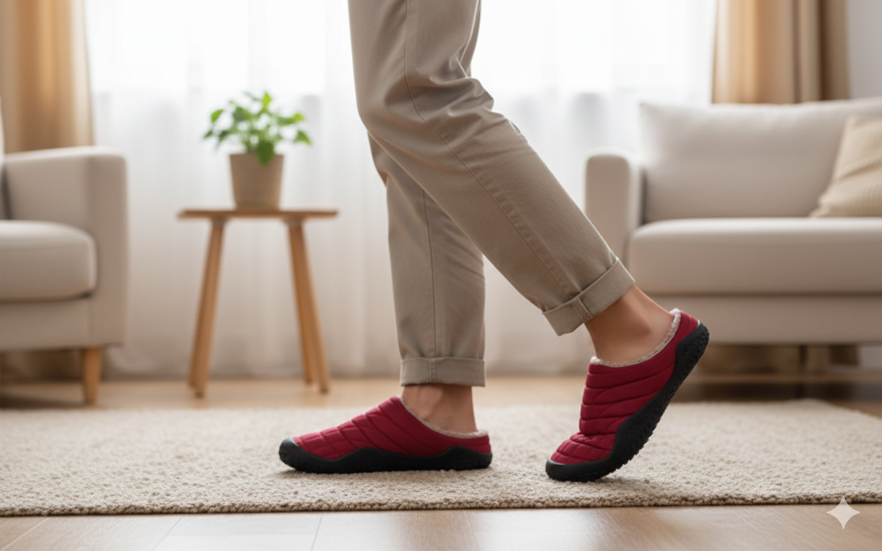Senda WarmStep: zapatillas barefoot unisex para casa. Calidez, suavidad y libertad con suela flexible de EVA y felpa corta transpirable.