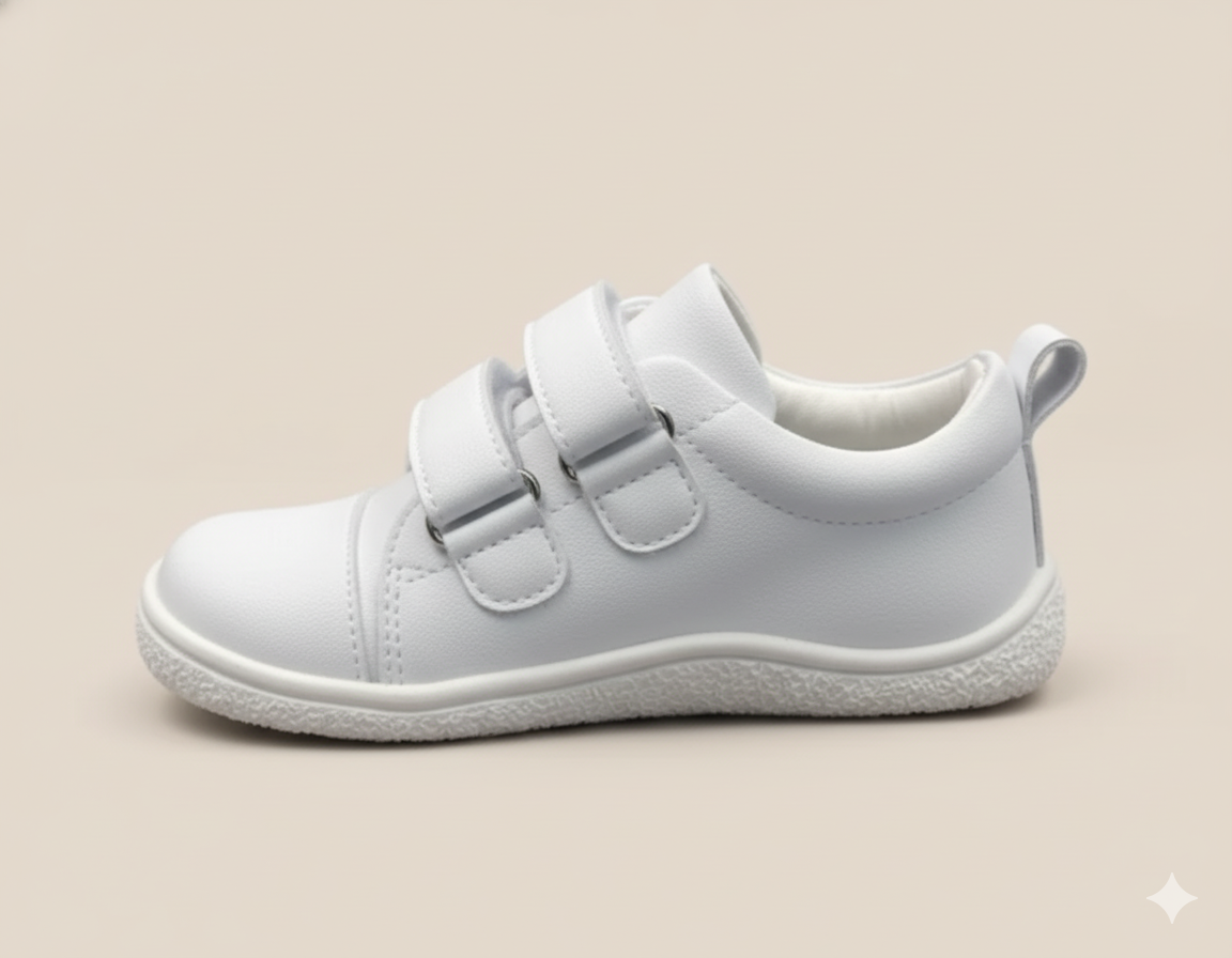 Senda DuoStep: zapatos barefoot de cuero genuino hechos a mano. Doble correa, suela flexible y confort natural para niños y niñas.