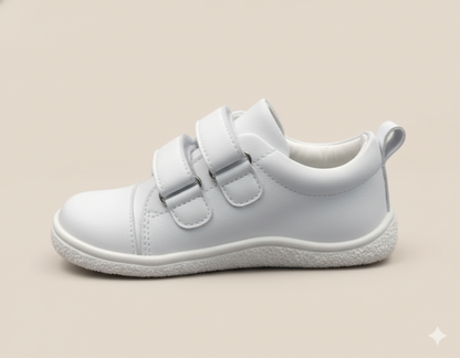 Senda DuoStep: zapatos barefoot de cuero genuino hechos a mano. Doble correa, suela flexible y confort natural para niños y niñas.