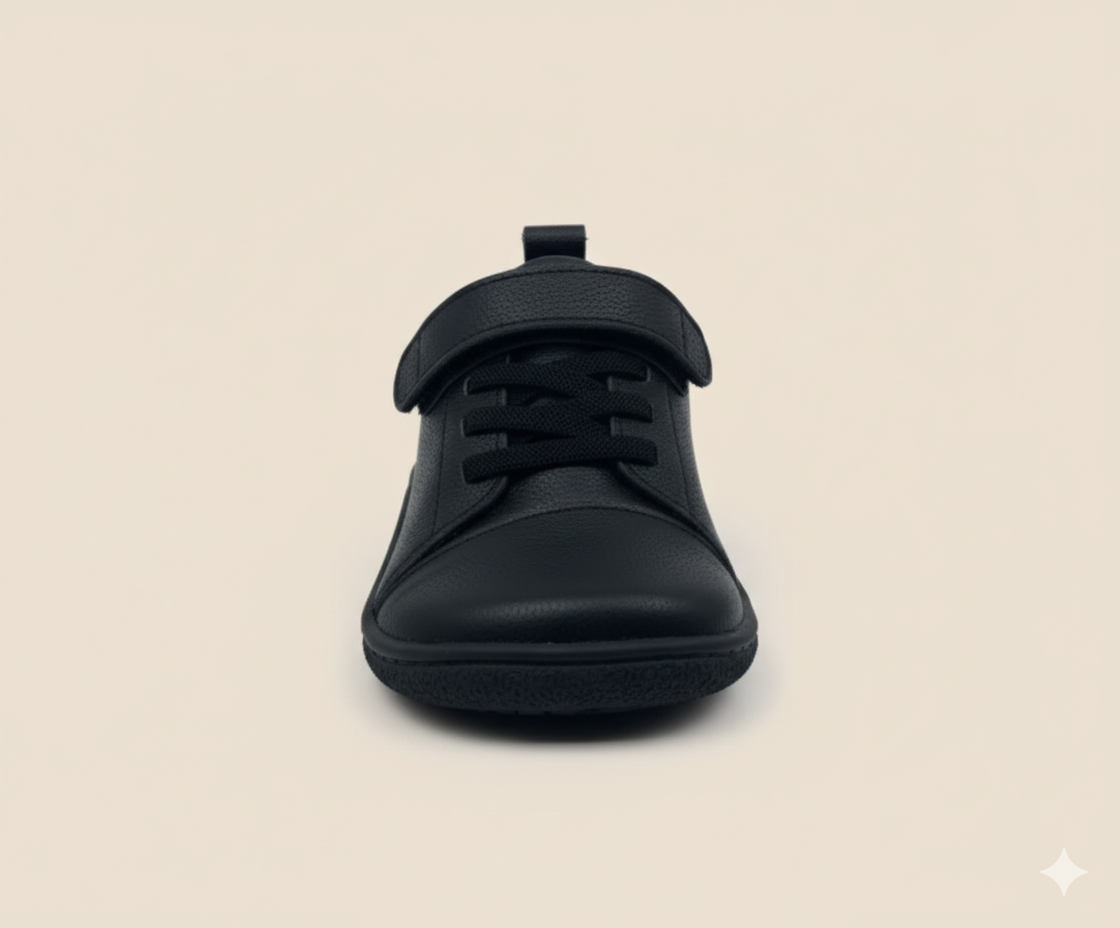 Senda DuoStep: zapatos barefoot de cuero genuino hechos a mano. Doble correa, suela flexible y confort natural para niños y niñas.