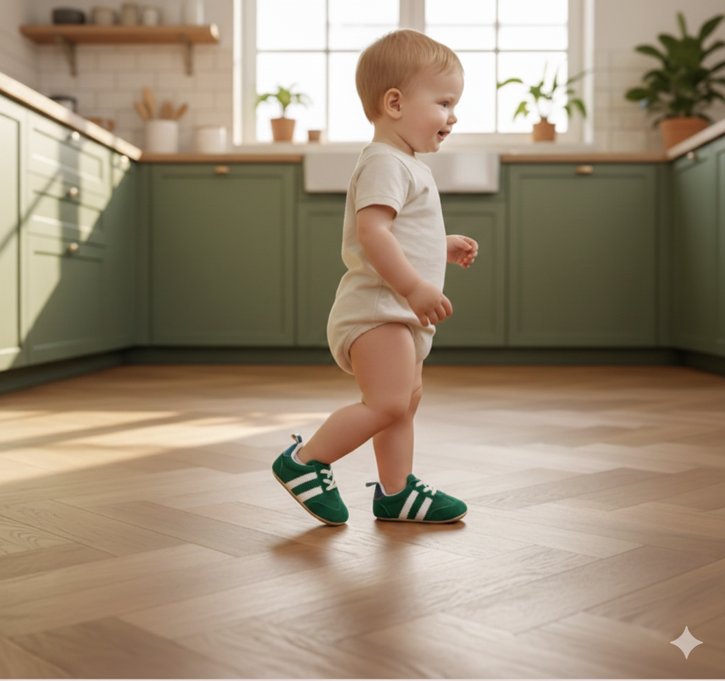 Senda Paso Libre: zapatos barefoot para niños de 0 a 2 años. Suela flexible, puntera ancha y cuero PU transpirable. Libertad en cada paso.