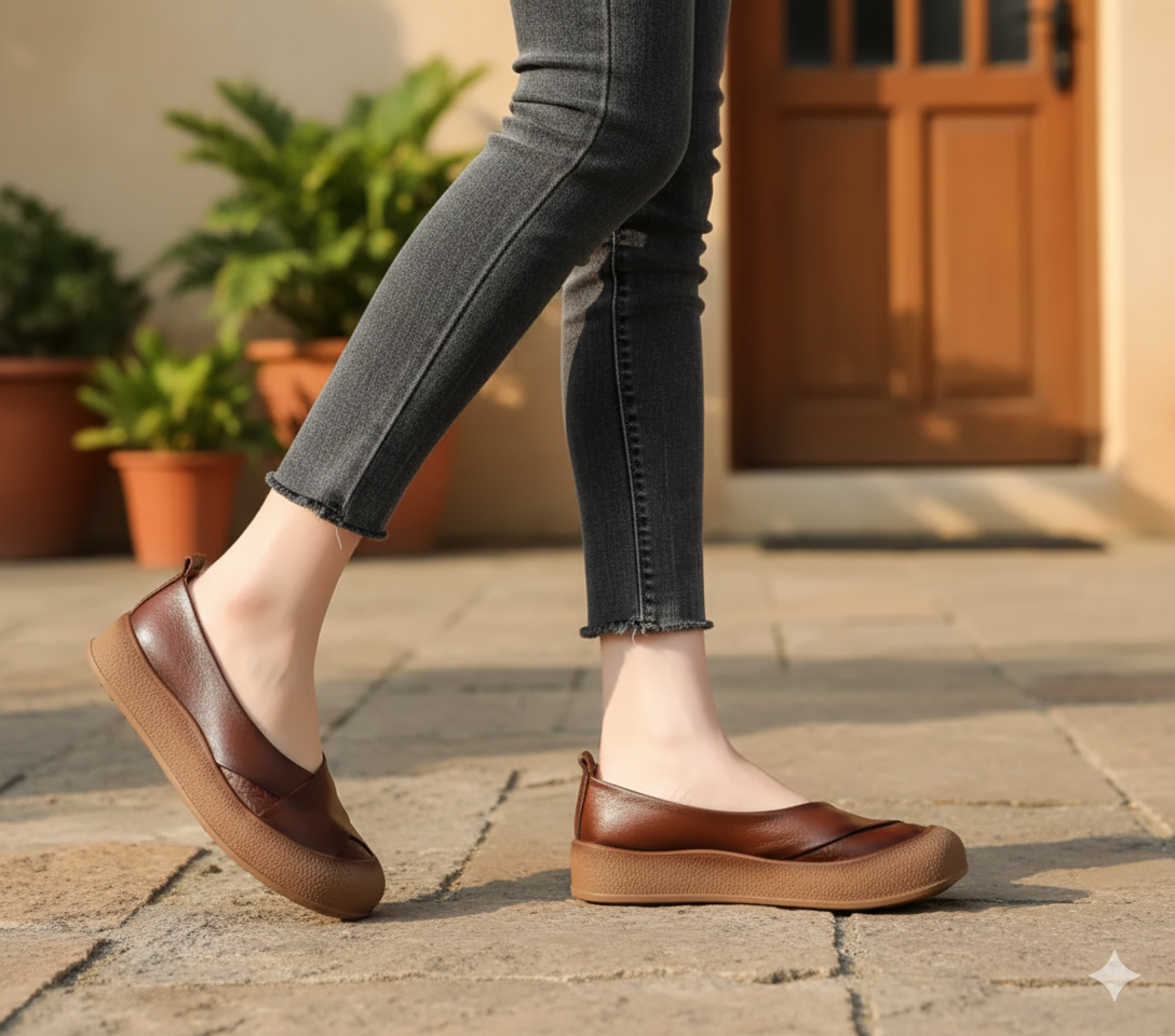 Senda RetroSoul: zapatos barefoot artesanales de cuero. Suela gruesa, estilo vintage y comodidad natural para combinar con vaqueros.